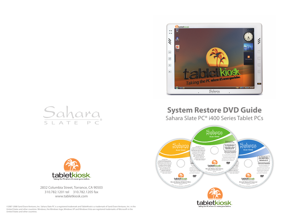 TabletKiosk Sahara Slate PC i400 Series User Manual | 2 pages