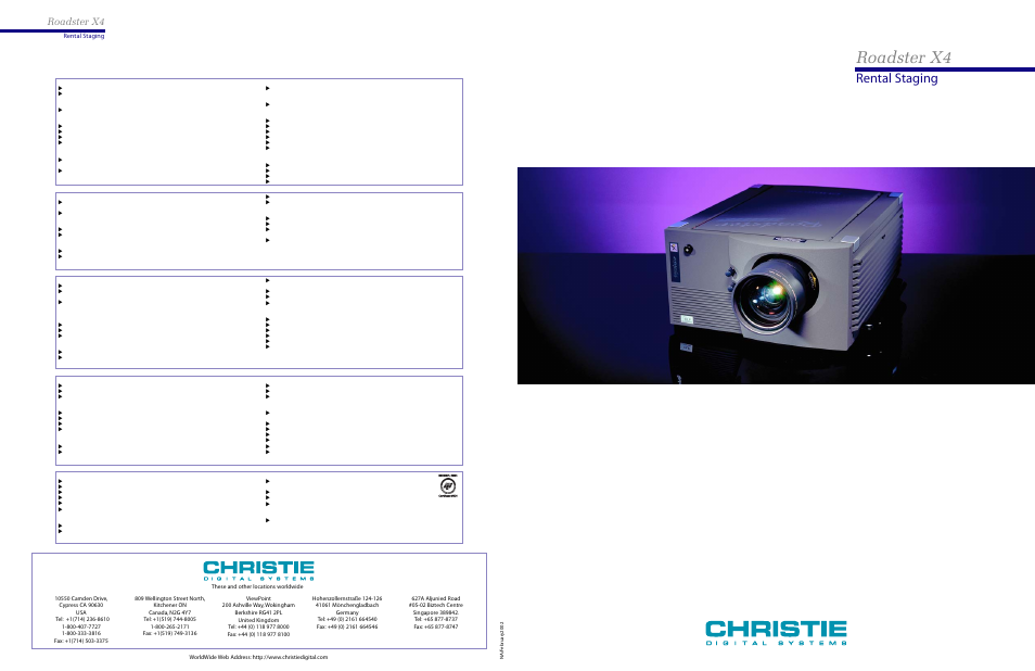 Christie Digital Systems Roadster X4 User Manual | 2 pages