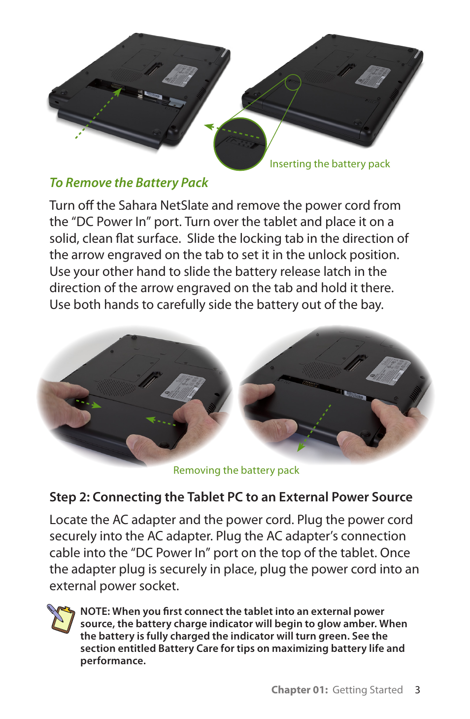 To remove the battery pack | TabletKiosk Sahara NetSlate a230T User Manual | Page 18 / 100