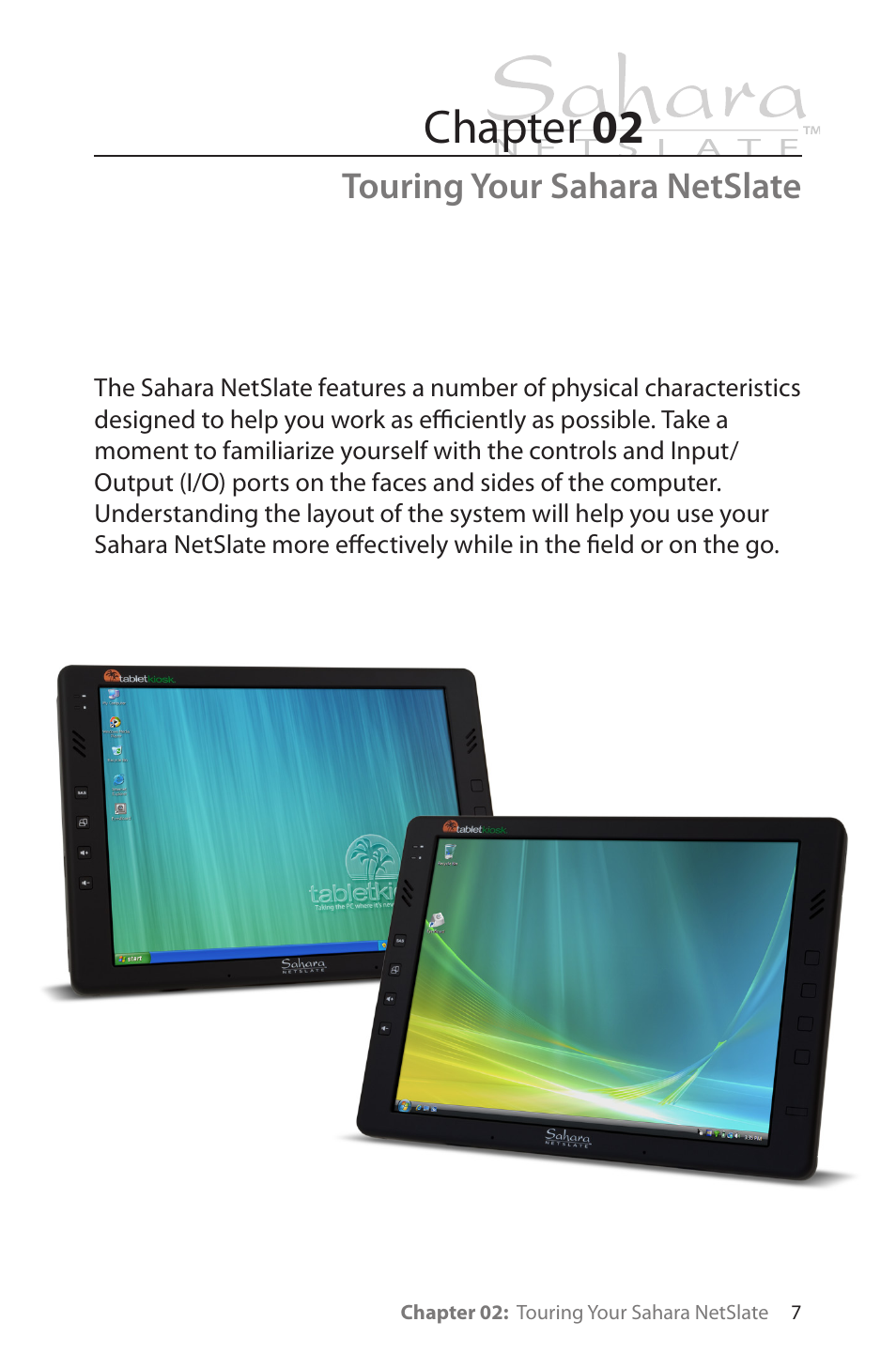 Touring your sahara netslate, Chapter 02 | TabletKiosk Sahara NetSlate a230T User Manual | Page 22 / 100