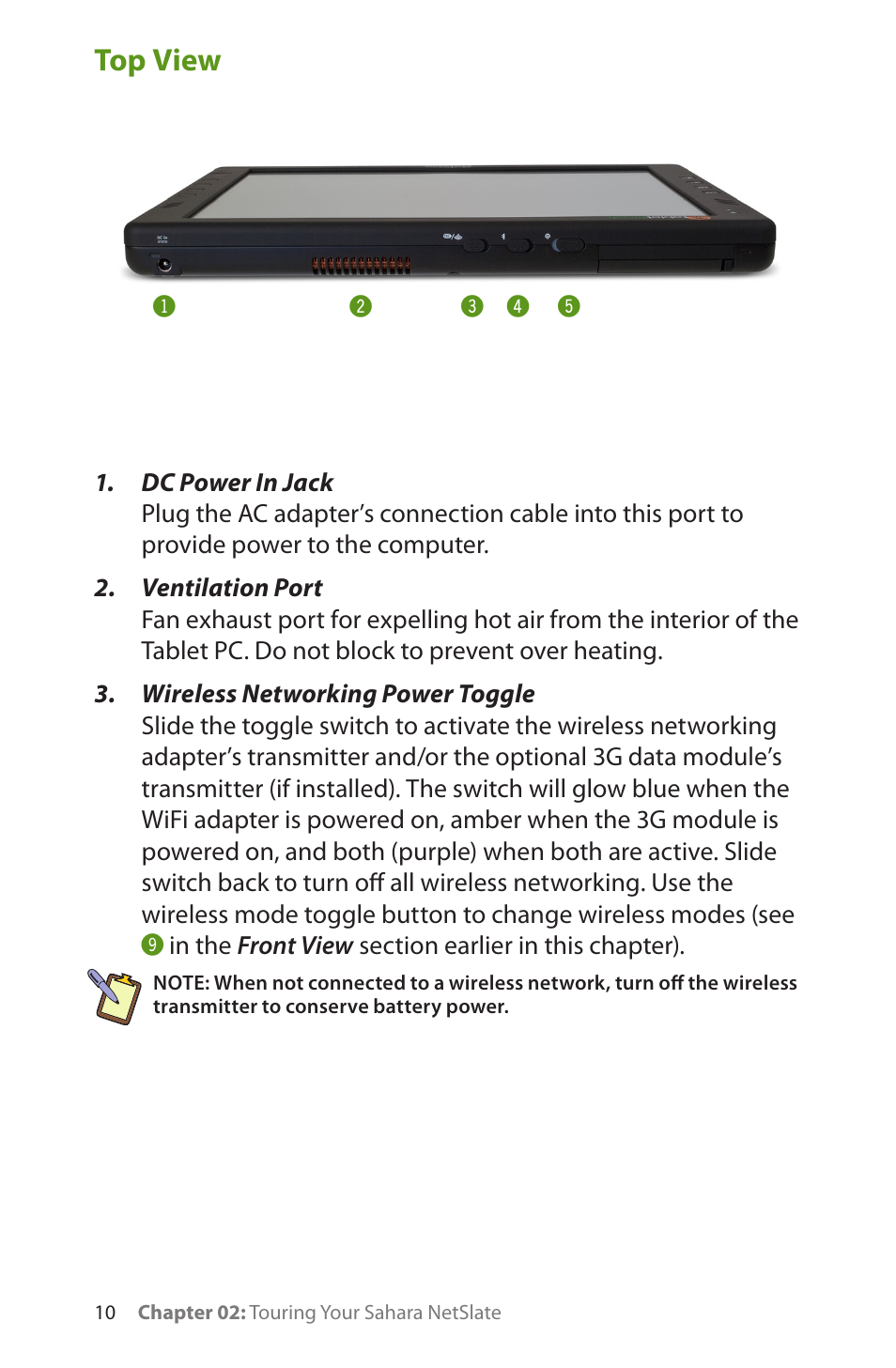 Top view | TabletKiosk Sahara NetSlate a230T User Manual | Page 25 / 100