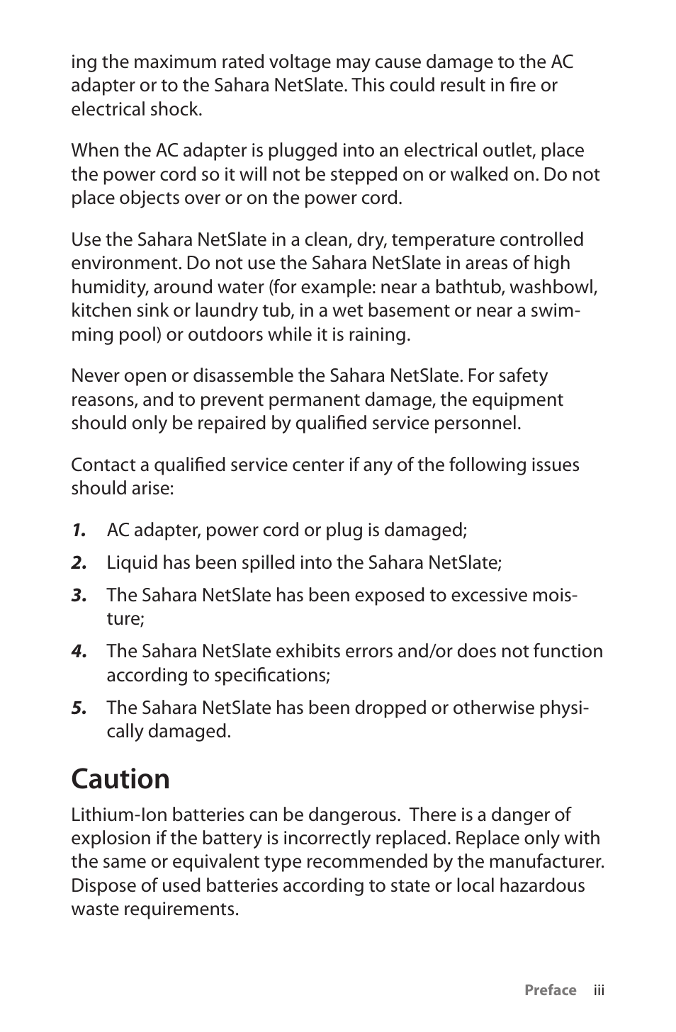 Caution | TabletKiosk Sahara NetSlate a230T User Manual | Page 4 / 100