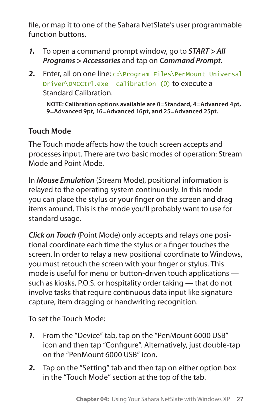 Touch mode | TabletKiosk Sahara NetSlate a230T User Manual | Page 42 / 100