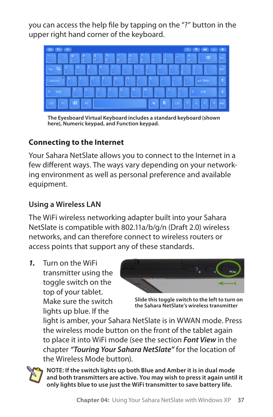 Connecting to the internet, Using a wireless lan | TabletKiosk Sahara NetSlate a230T User Manual | Page 52 / 100