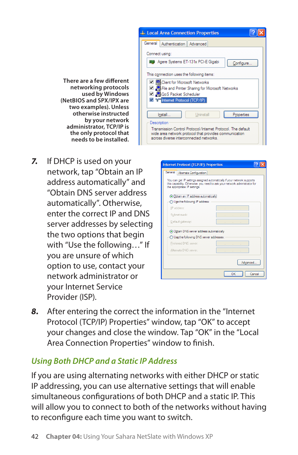 Using both dhcp and a static ip address | TabletKiosk Sahara NetSlate a230T User Manual | Page 57 / 100