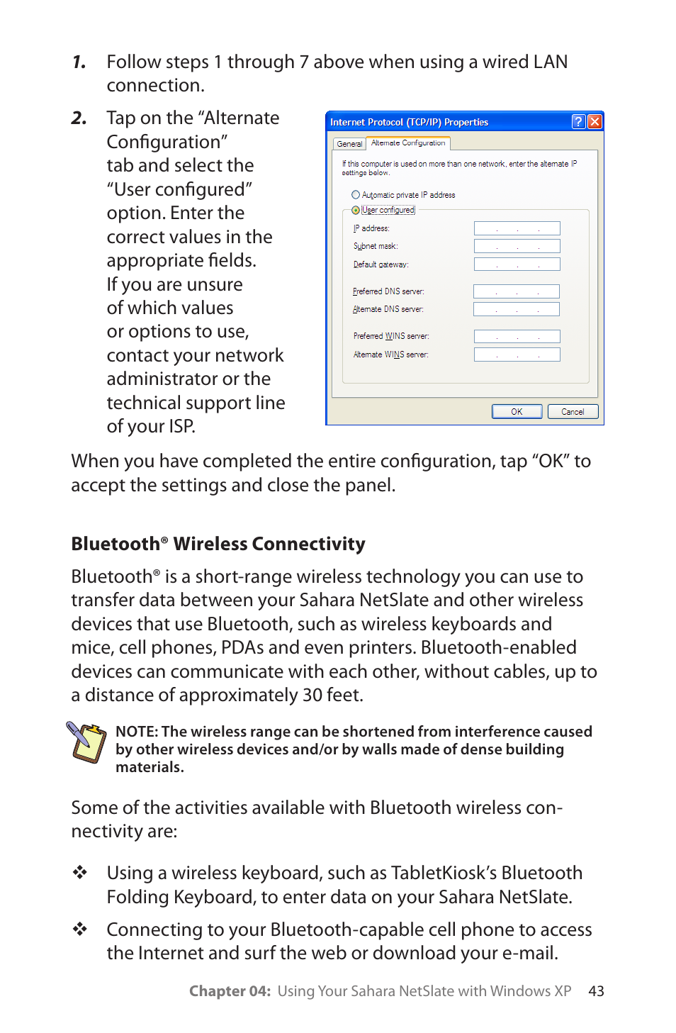 Bluetooth® wireless connectivity | TabletKiosk Sahara NetSlate a230T User Manual | Page 58 / 100