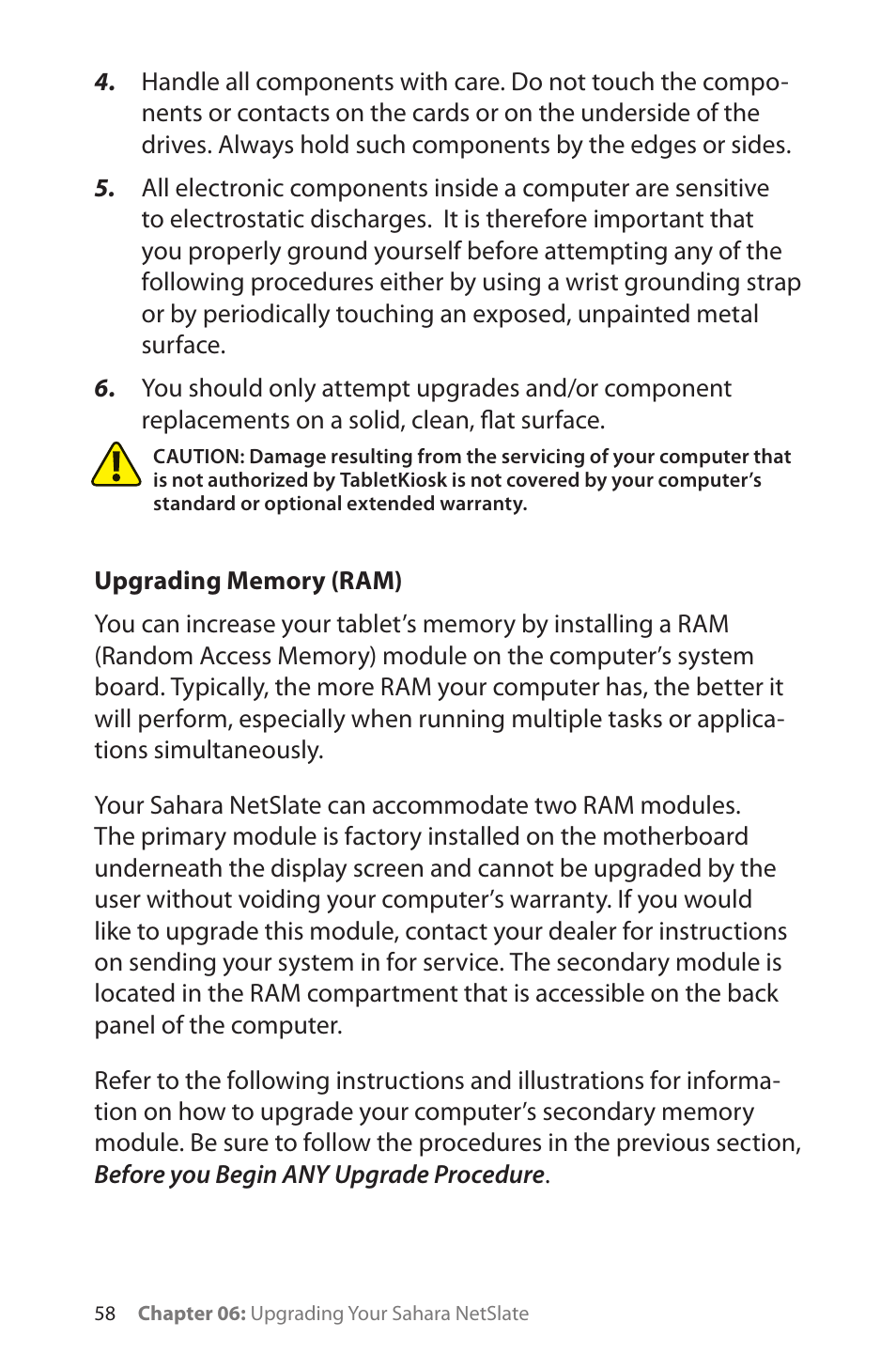 Upgrading memory (ram) | TabletKiosk Sahara NetSlate a230T User Manual | Page 73 / 100