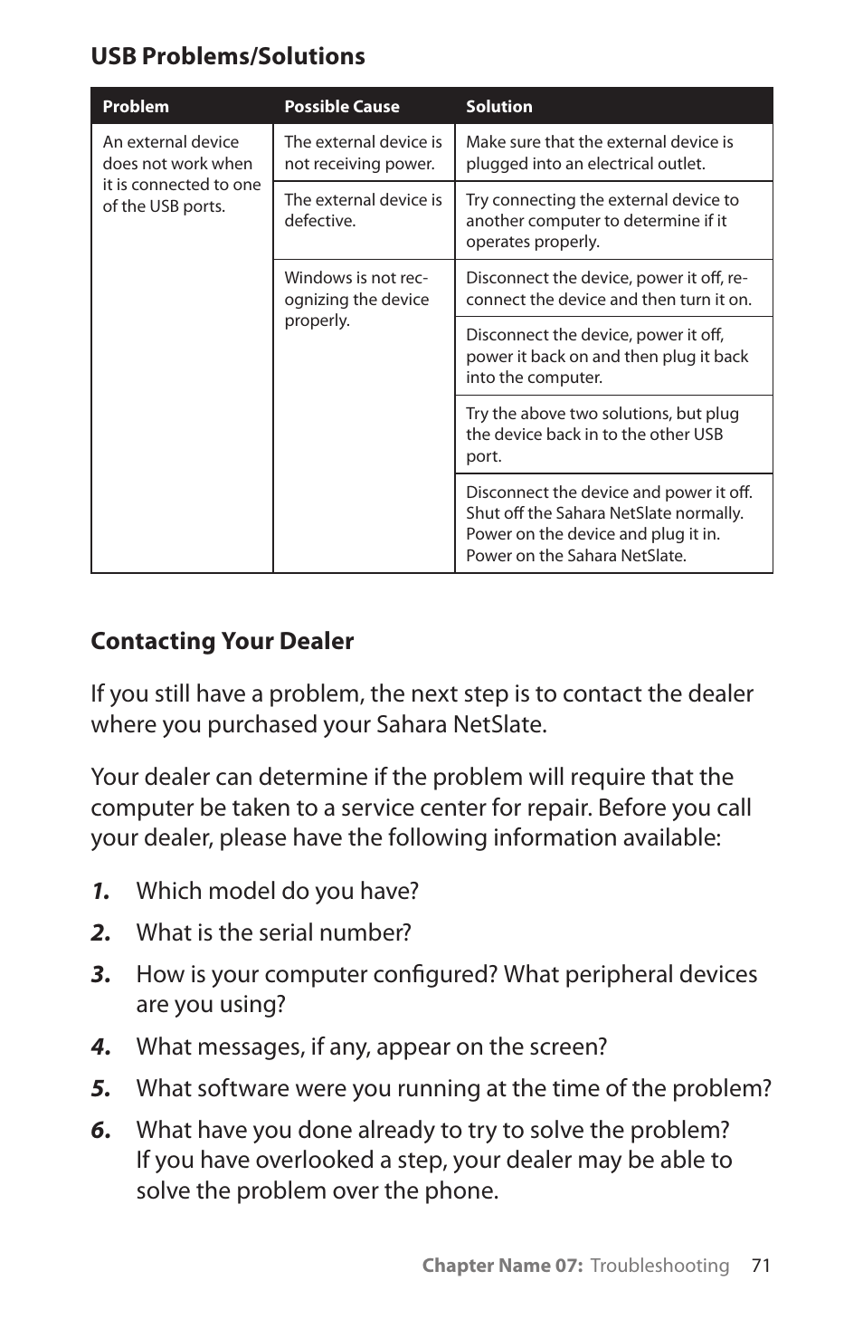 Usb problems/solutions | TabletKiosk Sahara NetSlate a230T User Manual | Page 86 / 100