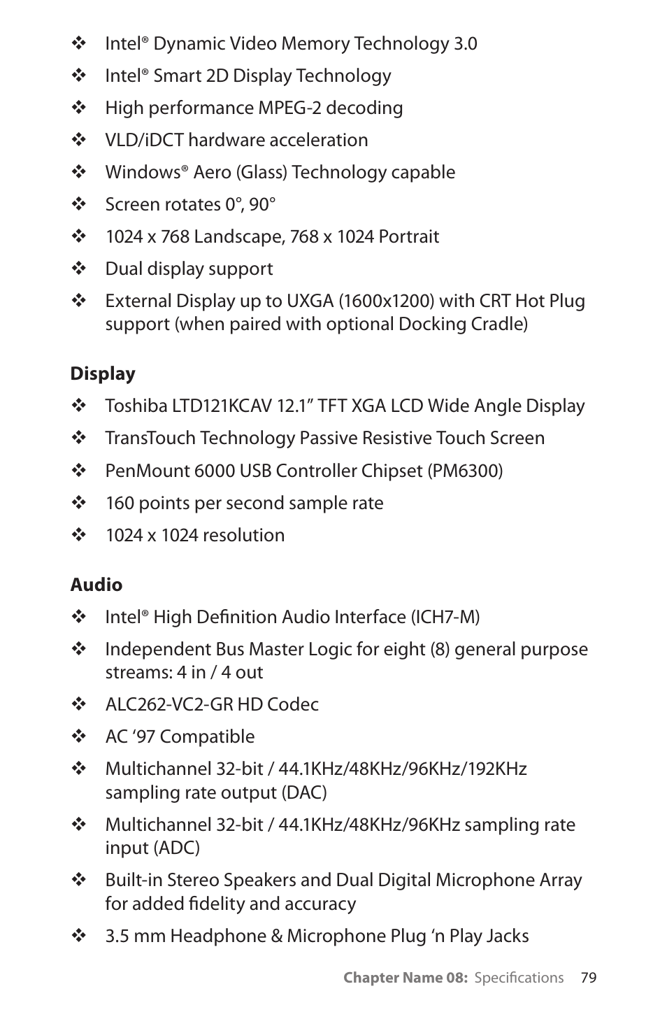 Display, Audio | TabletKiosk Sahara NetSlate a230T User Manual | Page 94 / 100
