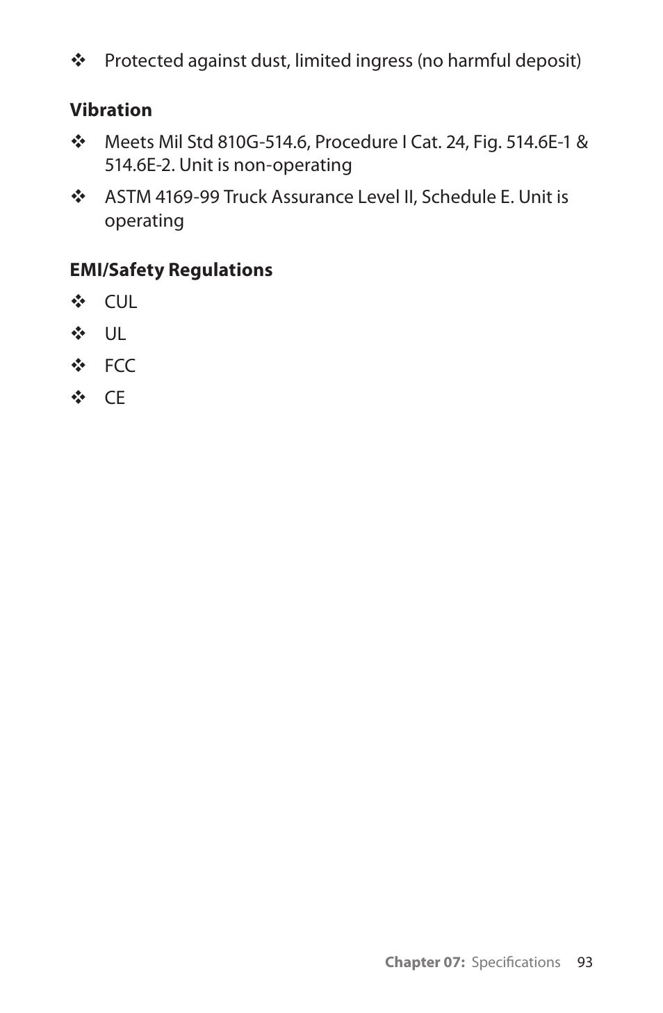 Vibration, Emi/safety regulations | TabletKiosk eo TufTab a7230X User Manual | Page 108 / 110