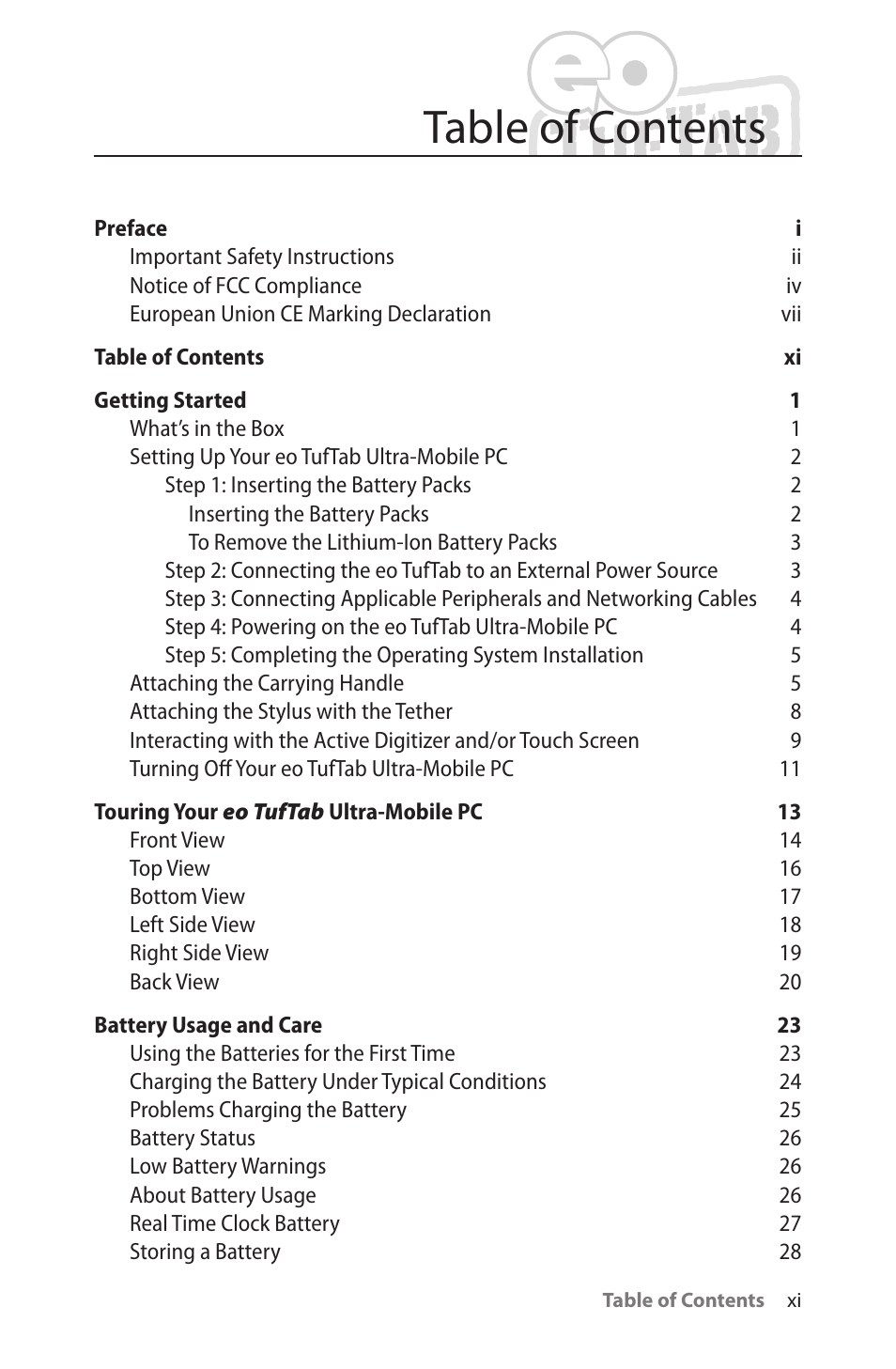 TabletKiosk eo TufTab a7230X User Manual | Page 12 / 110