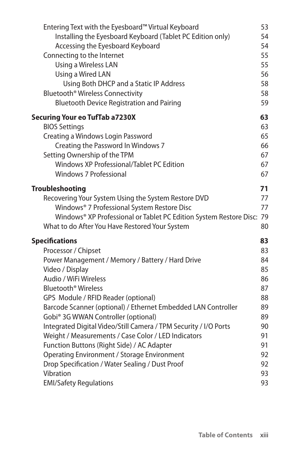 TabletKiosk eo TufTab a7230X User Manual | Page 14 / 110