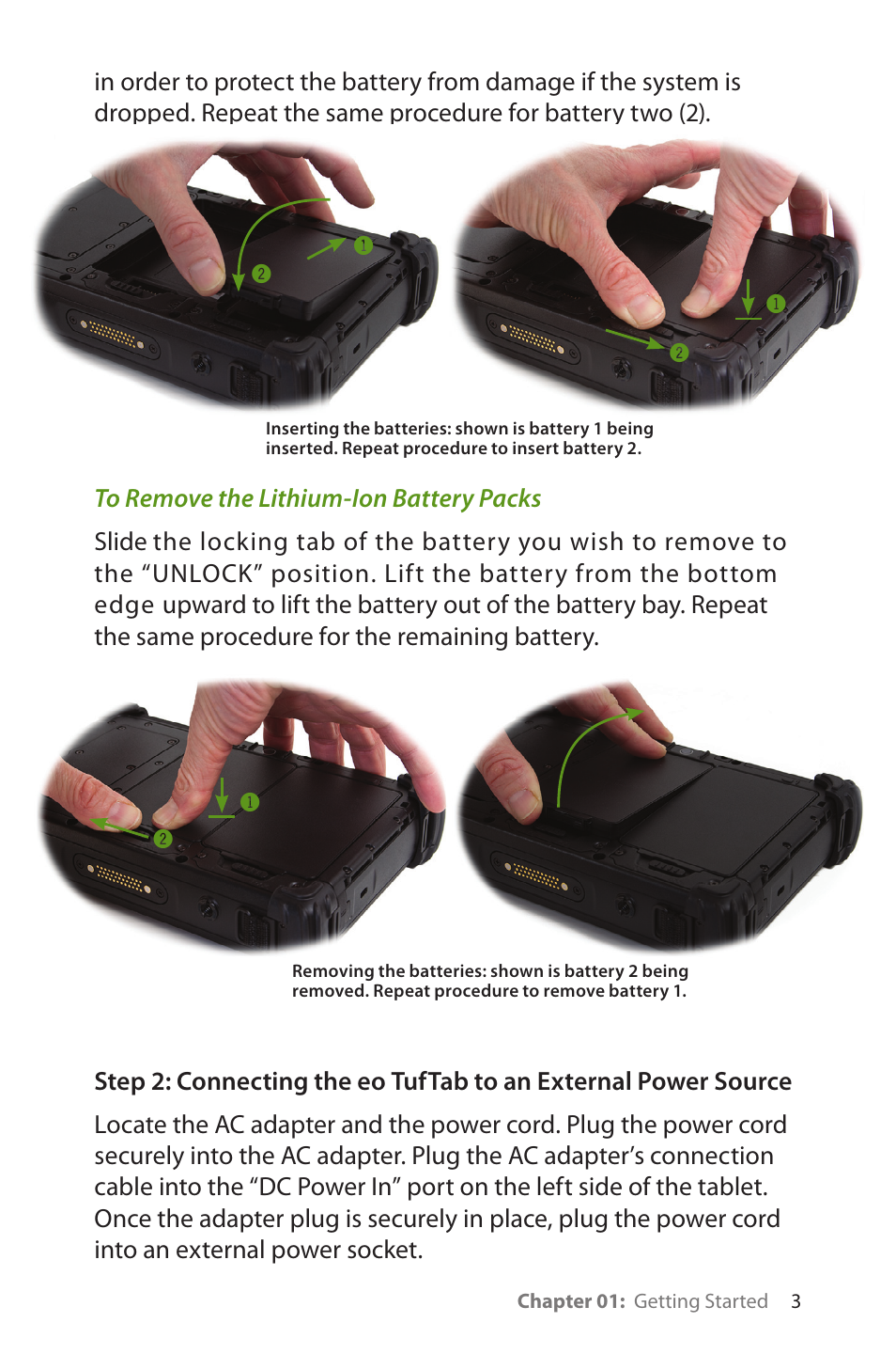 To remove the lithium-ion battery packs | TabletKiosk eo TufTab a7230X User Manual | Page 18 / 110