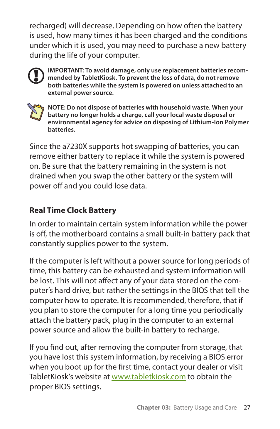 Real time clock battery | TabletKiosk eo TufTab a7230X User Manual | Page 42 / 110