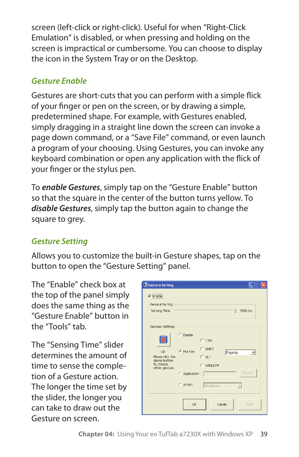 Gesture enable, Gesture setting | TabletKiosk eo TufTab a7230X User Manual | Page 54 / 110