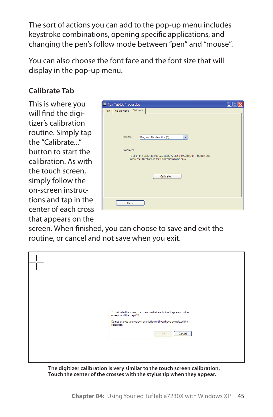 Calibrate tab | TabletKiosk eo TufTab a7230X User Manual | Page 60 / 110