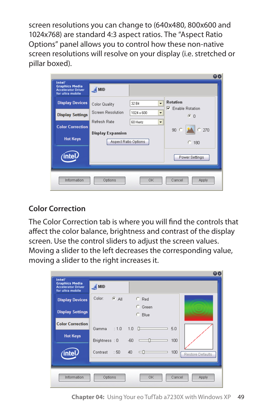 Color correction | TabletKiosk eo TufTab a7230X User Manual | Page 64 / 110