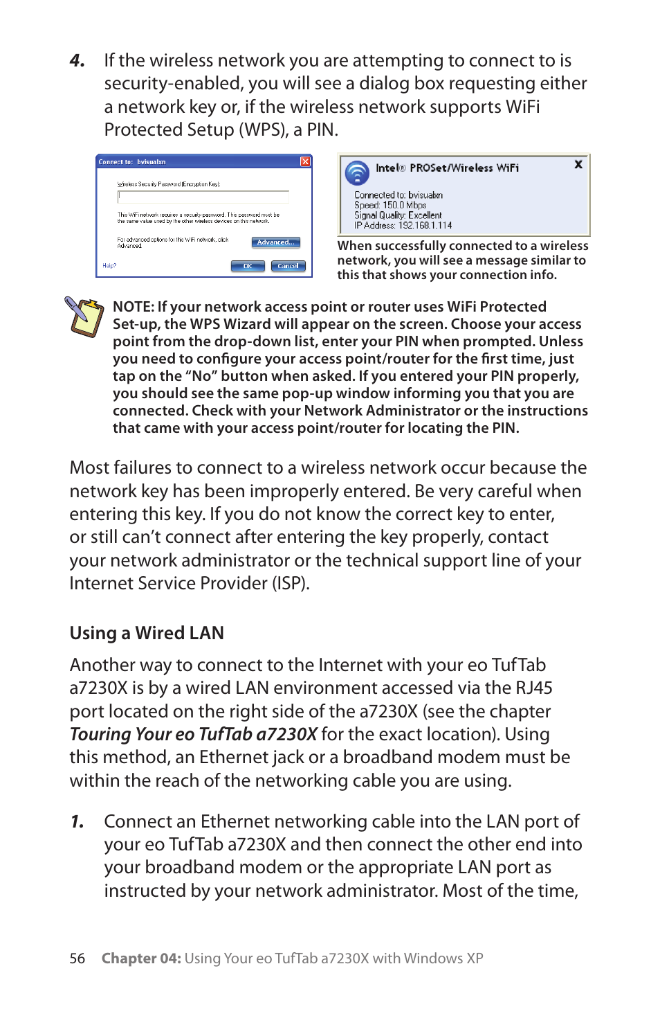 Using a wired lan | TabletKiosk eo TufTab a7230X User Manual | Page 71 / 110