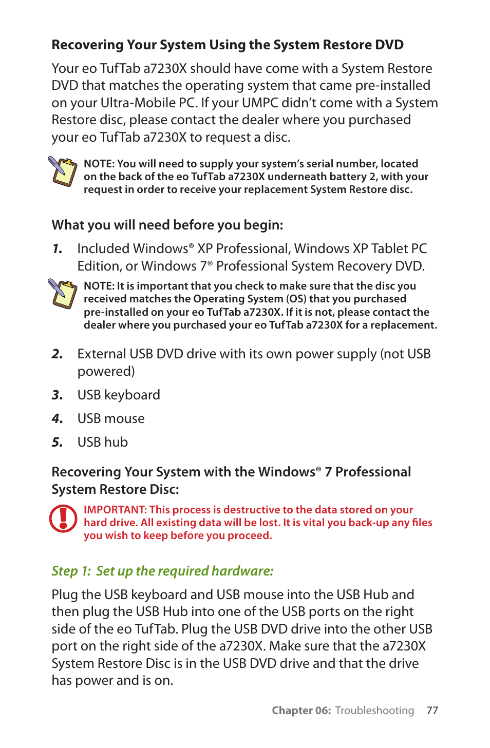 Windows® 7 professional system rest | TabletKiosk eo TufTab a7230X User Manual | Page 92 / 110