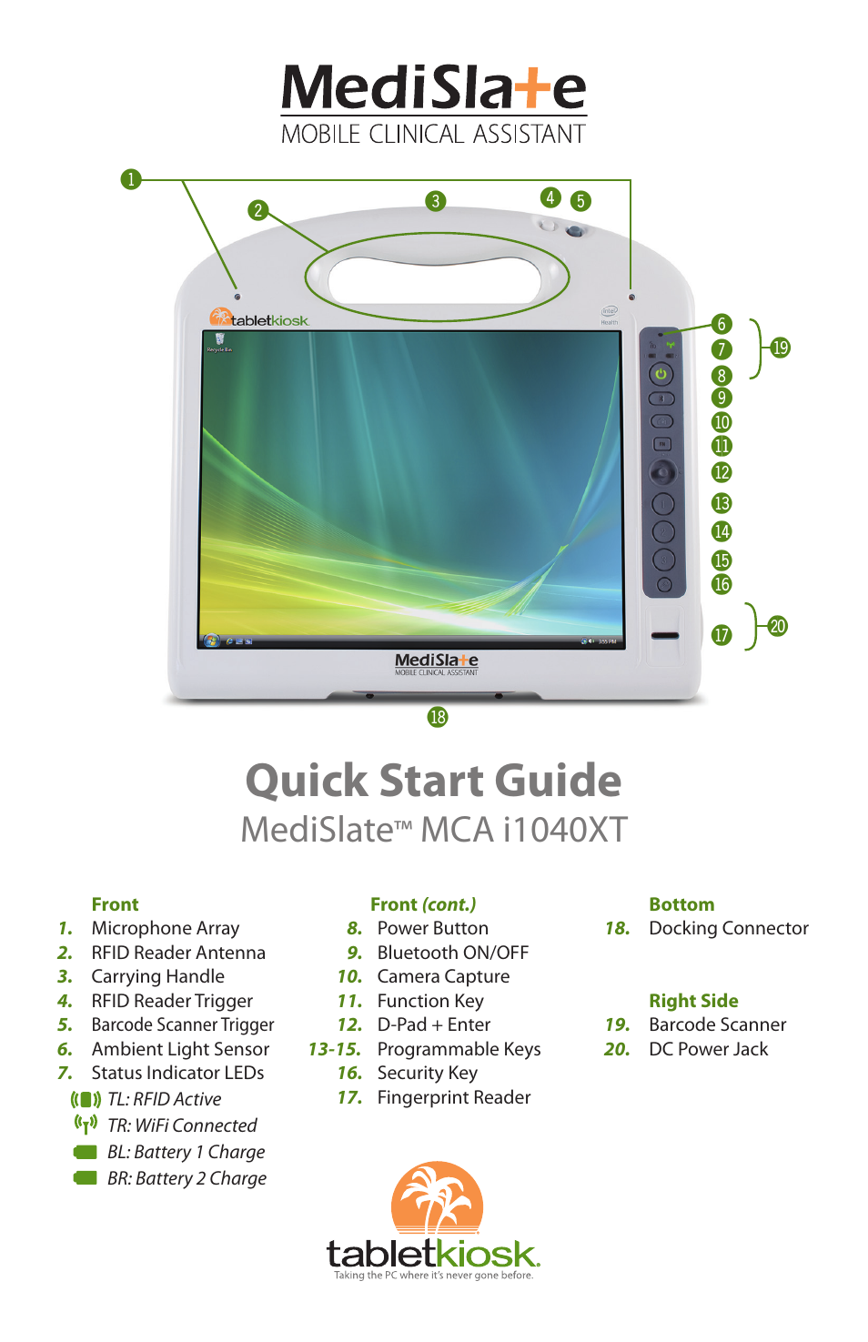 TabletKiosk MediSlate MCA i1040XT User Manual | 8 pages