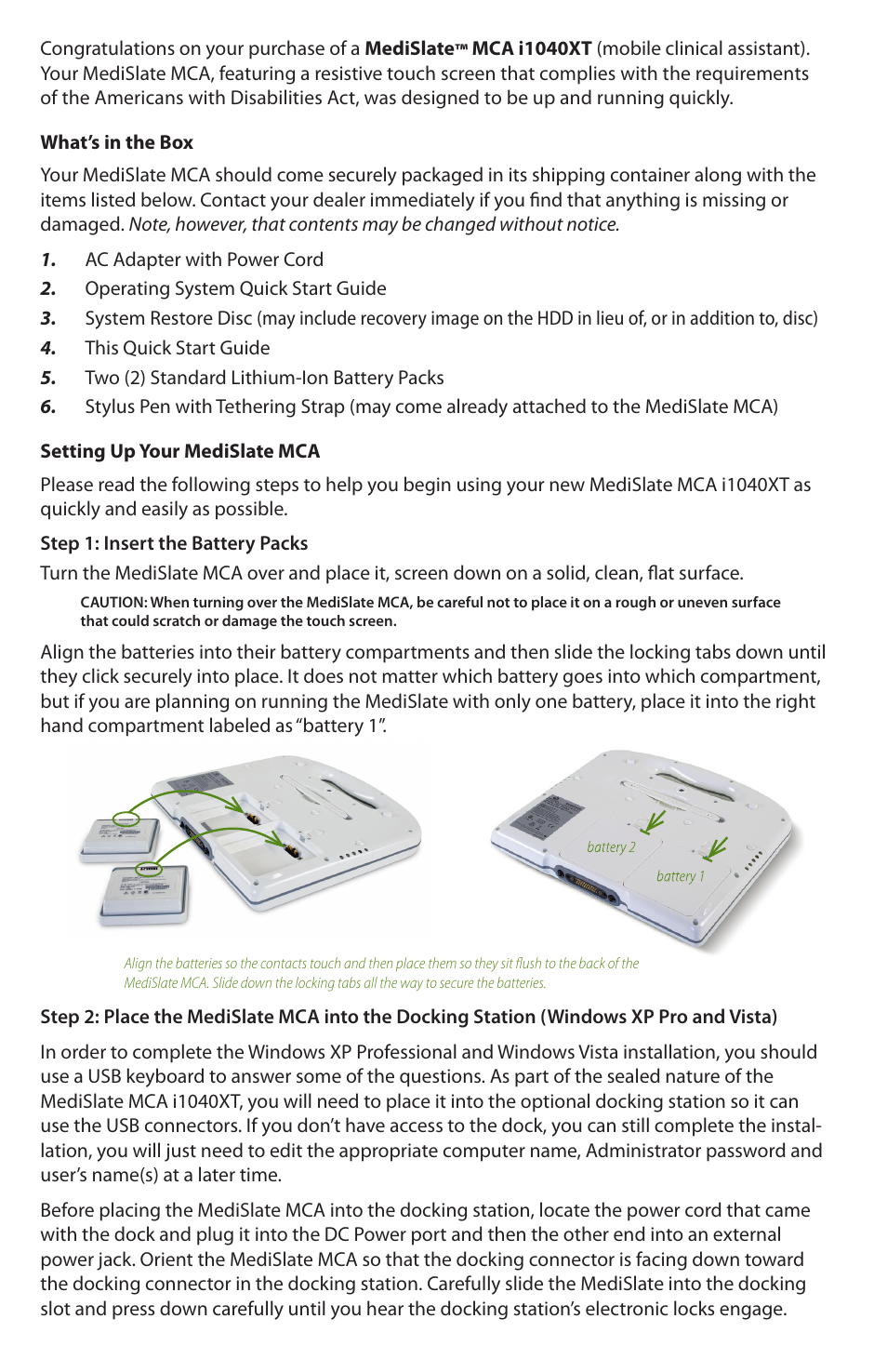TabletKiosk MediSlate MCA i1040XT User Manual | Page 2 / 8