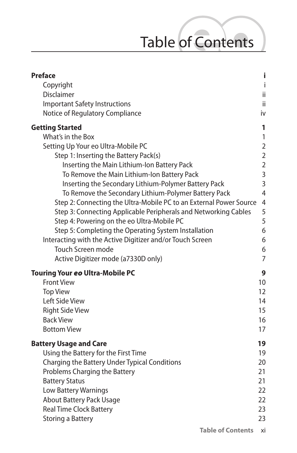 TabletKiosk eo a7330 Ultra-Mobile User Manual | Page 12 / 96