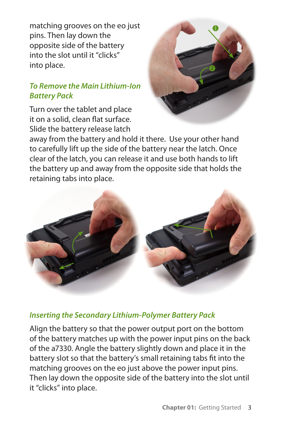 To remove the main lithium-ion battery pack | TabletKiosk eo a7330 Ultra-Mobile User Manual | Page 18 / 96