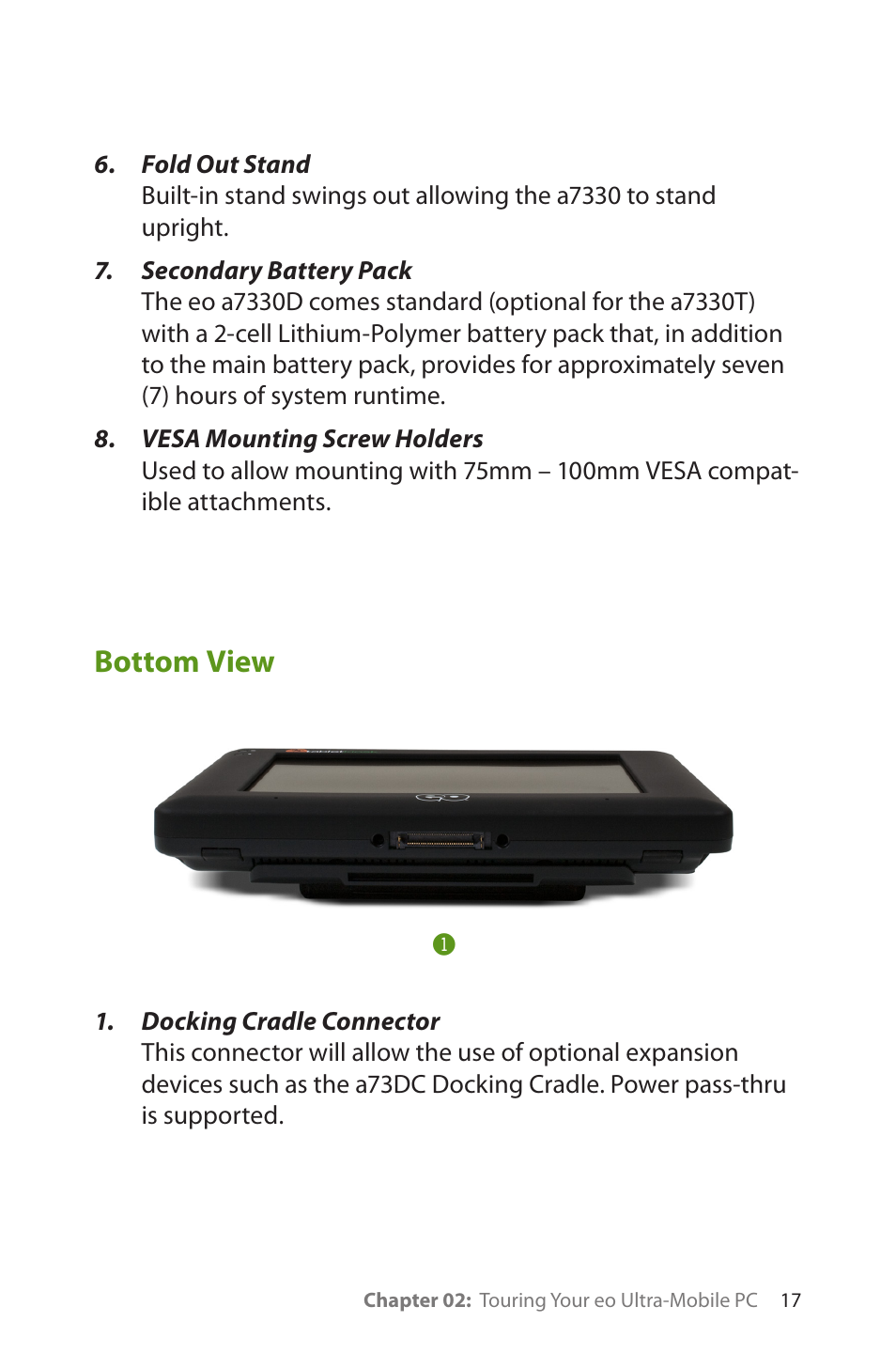 Bottom view | TabletKiosk eo a7330 Ultra-Mobile User Manual | Page 32 / 96
