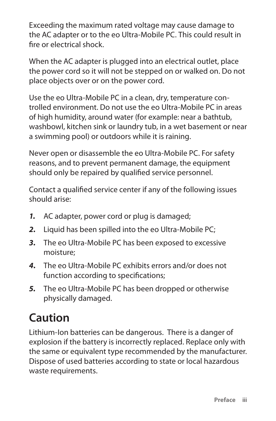 Caution | TabletKiosk eo a7330 Ultra-Mobile User Manual | Page 4 / 96