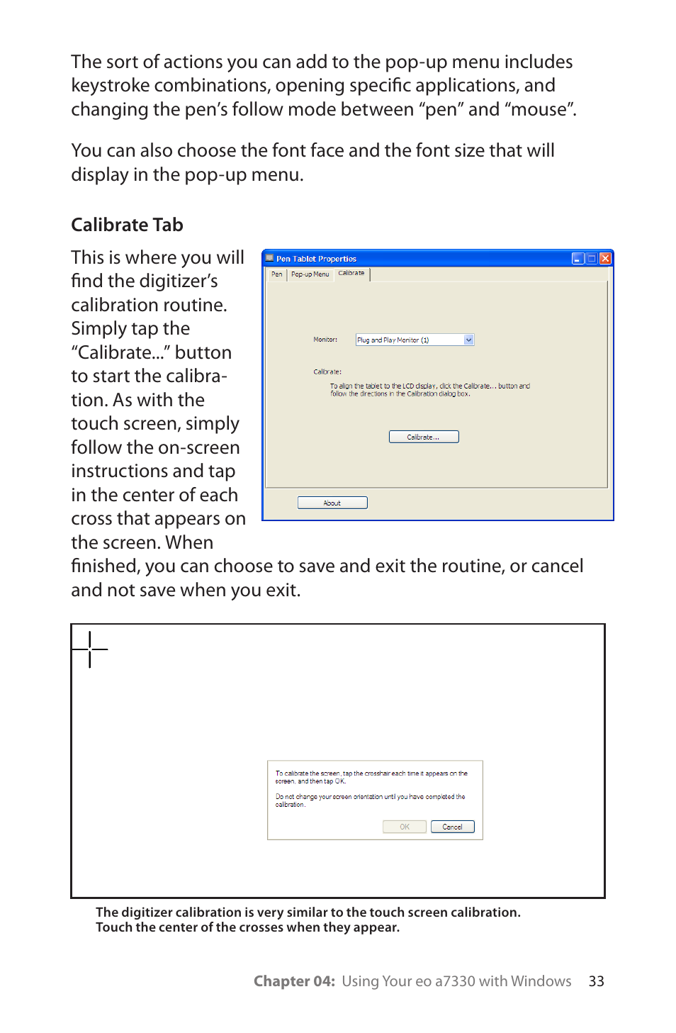 Calibrate tab | TabletKiosk eo a7330 Ultra-Mobile User Manual | Page 48 / 96