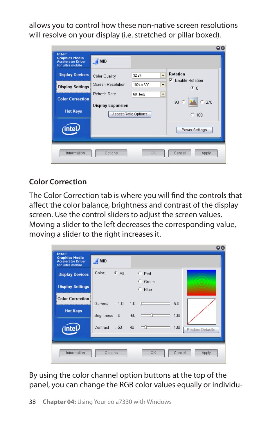 Color correction | TabletKiosk eo a7330 Ultra-Mobile User Manual | Page 53 / 96