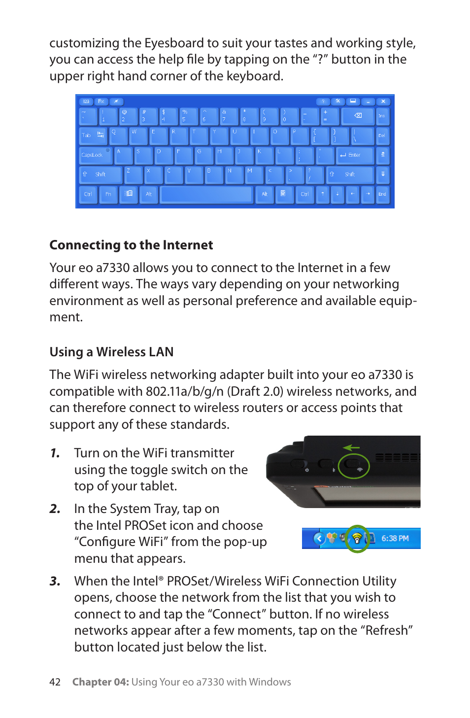 Connecting to the internet, Using a wireless lan | TabletKiosk eo a7330 Ultra-Mobile User Manual | Page 57 / 96
