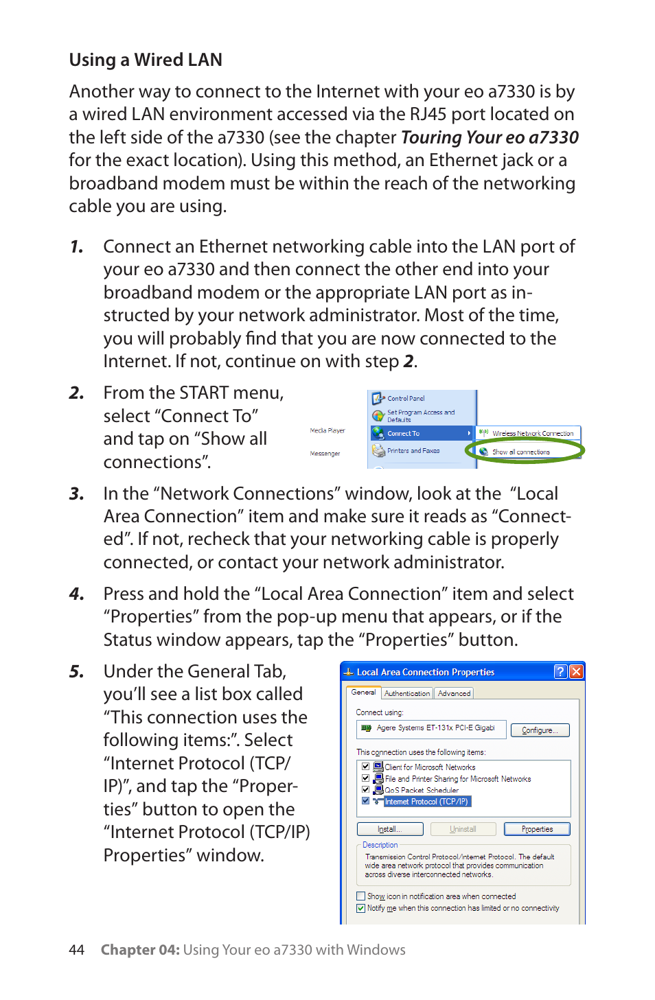 Using a wired lan | TabletKiosk eo a7330 Ultra-Mobile User Manual | Page 59 / 96
