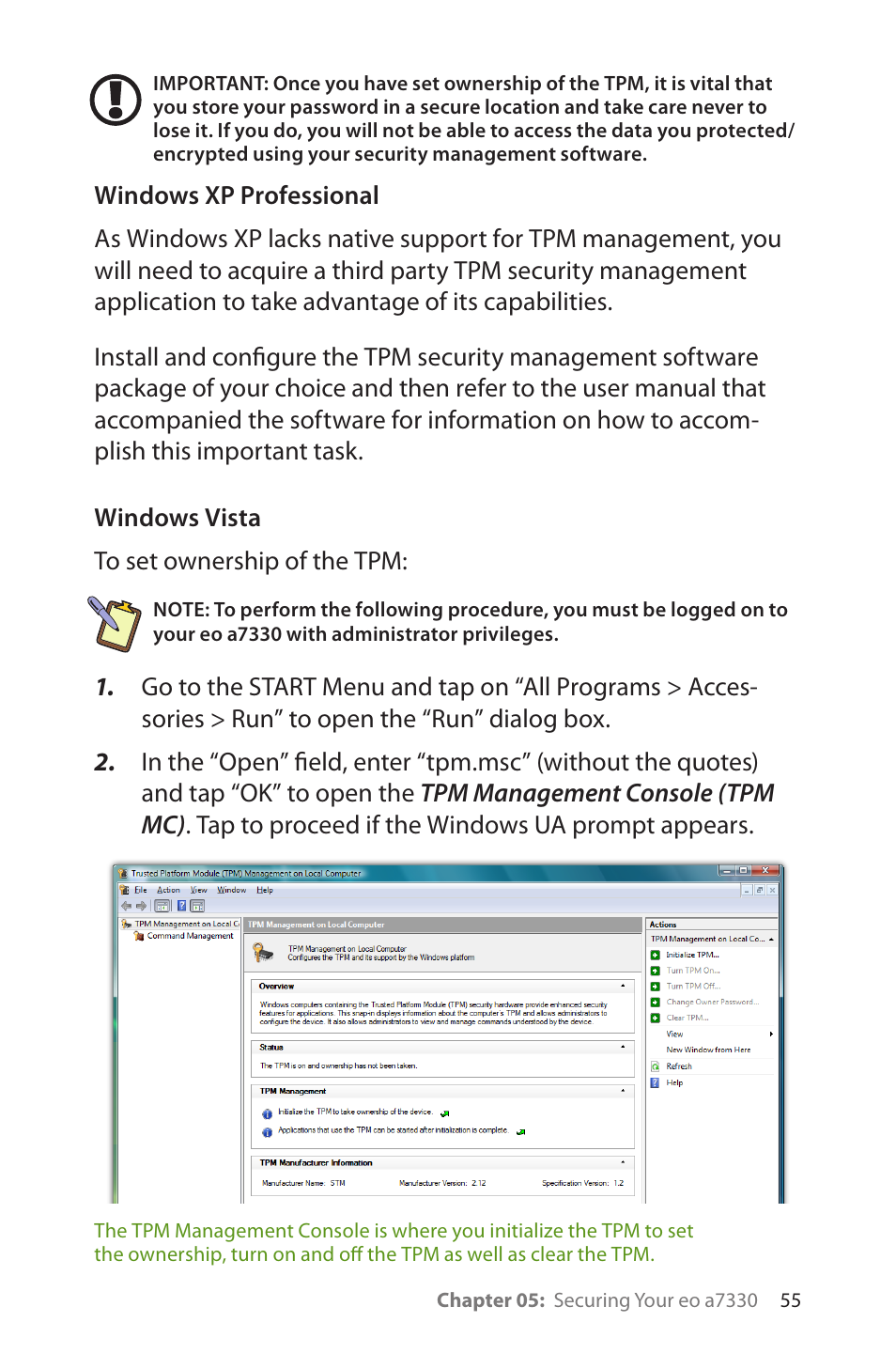 Windows xp professional, Windows vista | TabletKiosk eo a7330 Ultra-Mobile User Manual | Page 70 / 96