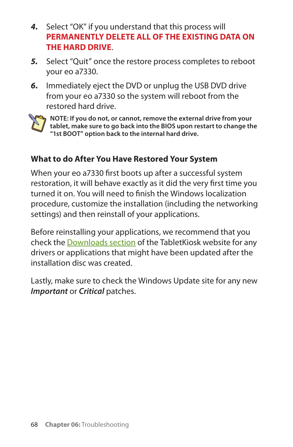 What to do after you have restored your system | TabletKiosk eo a7330 Ultra-Mobile User Manual | Page 83 / 96