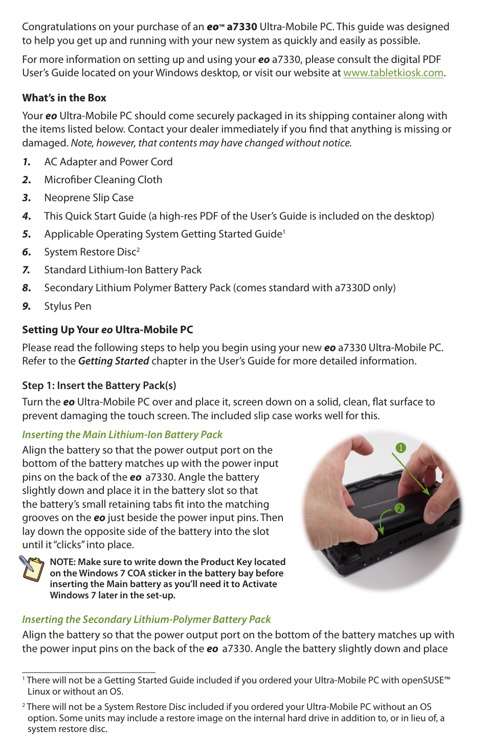 TabletKiosk eo a7330 Ultra-Mobile User Manual | Page 2 / 8