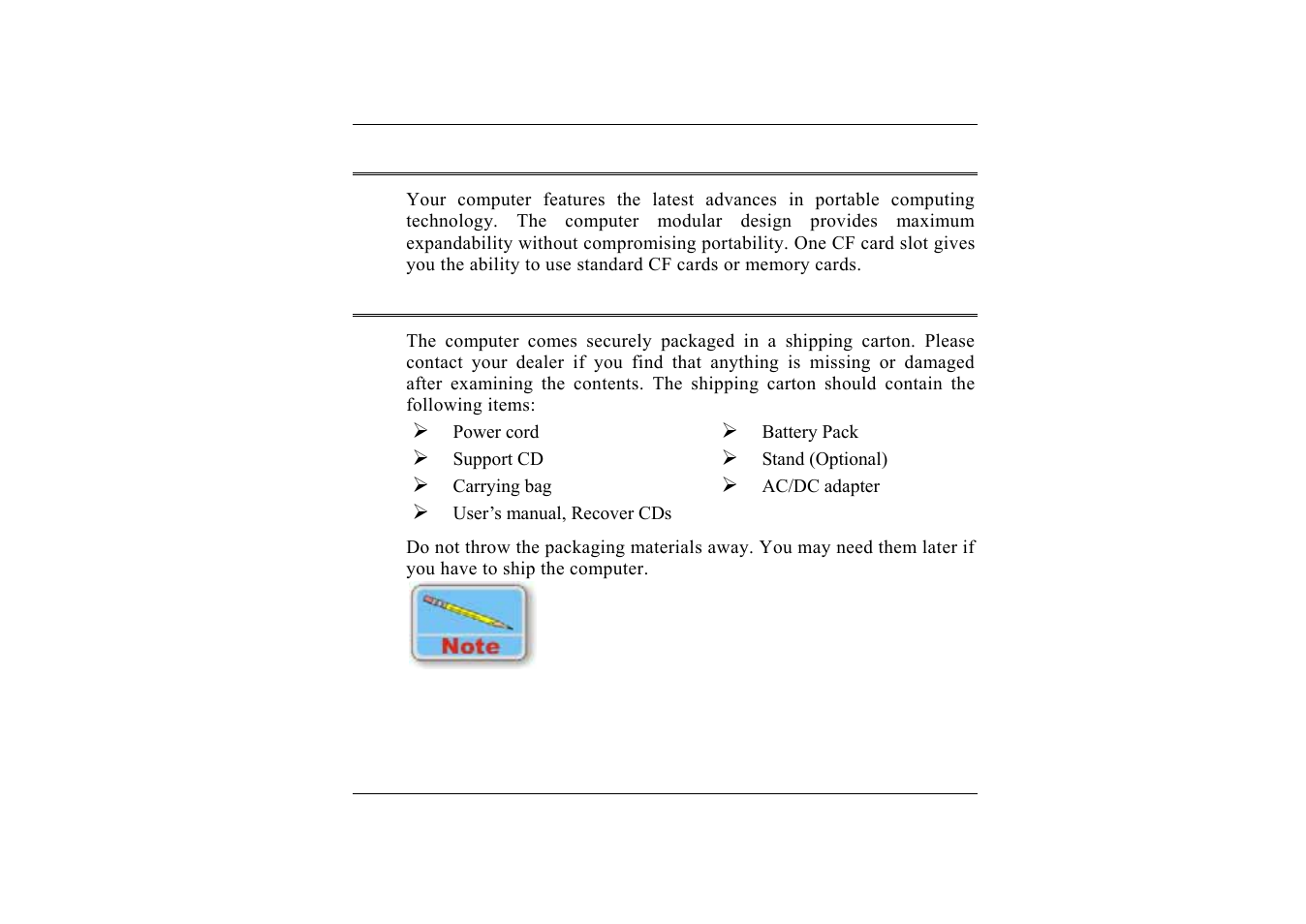 Introducing your computer, Unpacking the computer, Introducing your computer unpacking the computer | TabletKiosk Sahara i200 Series Tablet PC (Pen) User Manual | Page 20 / 92