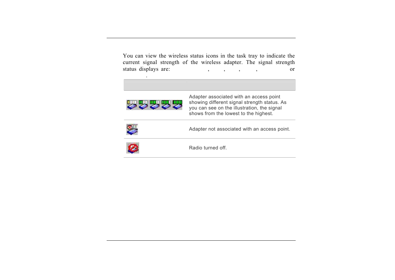 Intel(r) proset for wirelss task tray icons | TabletKiosk Sahara i200 Series Tablet PC (Pen) User Manual | Page 65 / 92