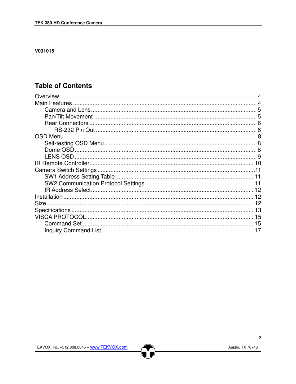 TEKVOX 380-HD Camera User Manual | Page 3 / 18