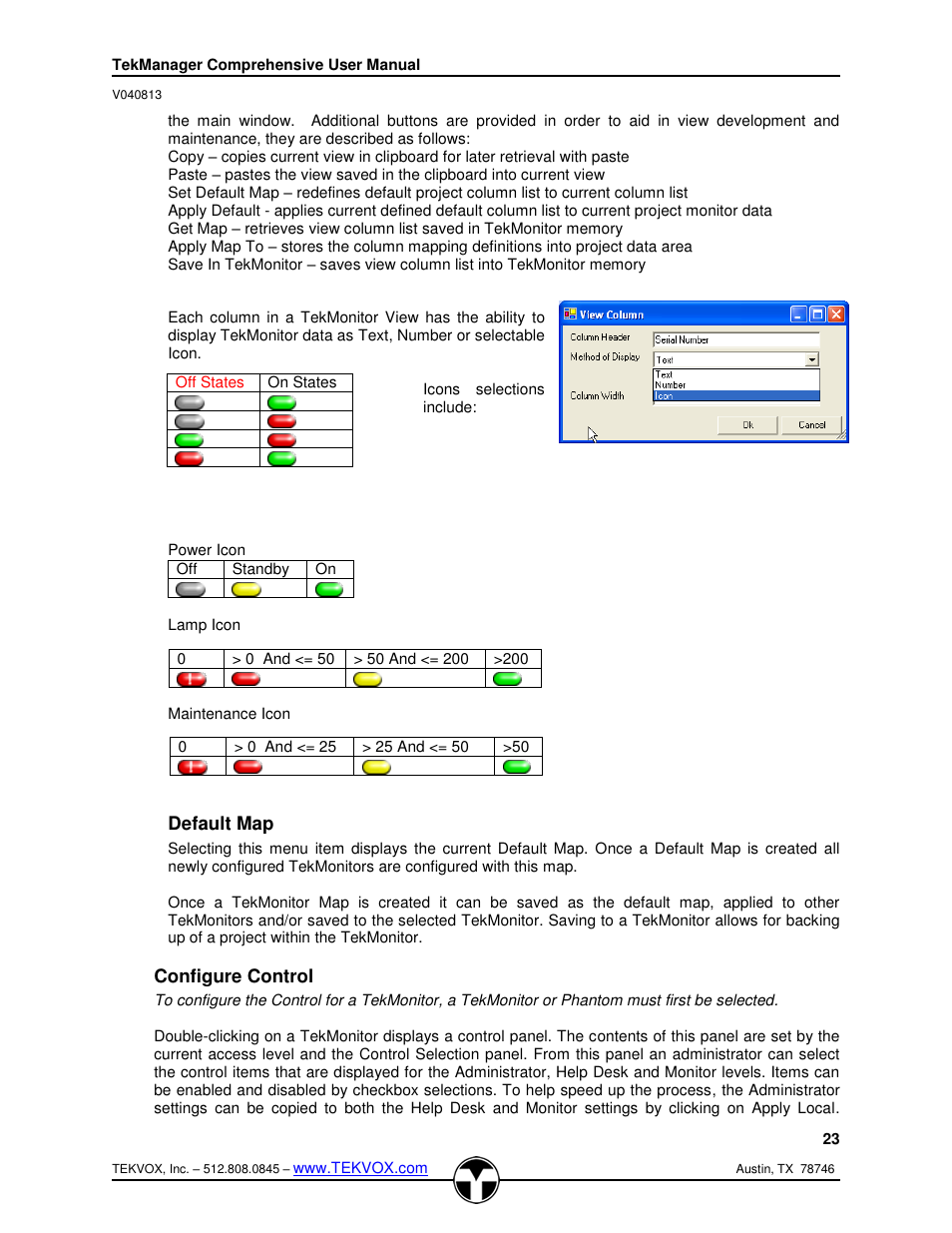 Default map, Configure control | TEKVOX TekManager Comprehensive User Manual | Page 23 / 51