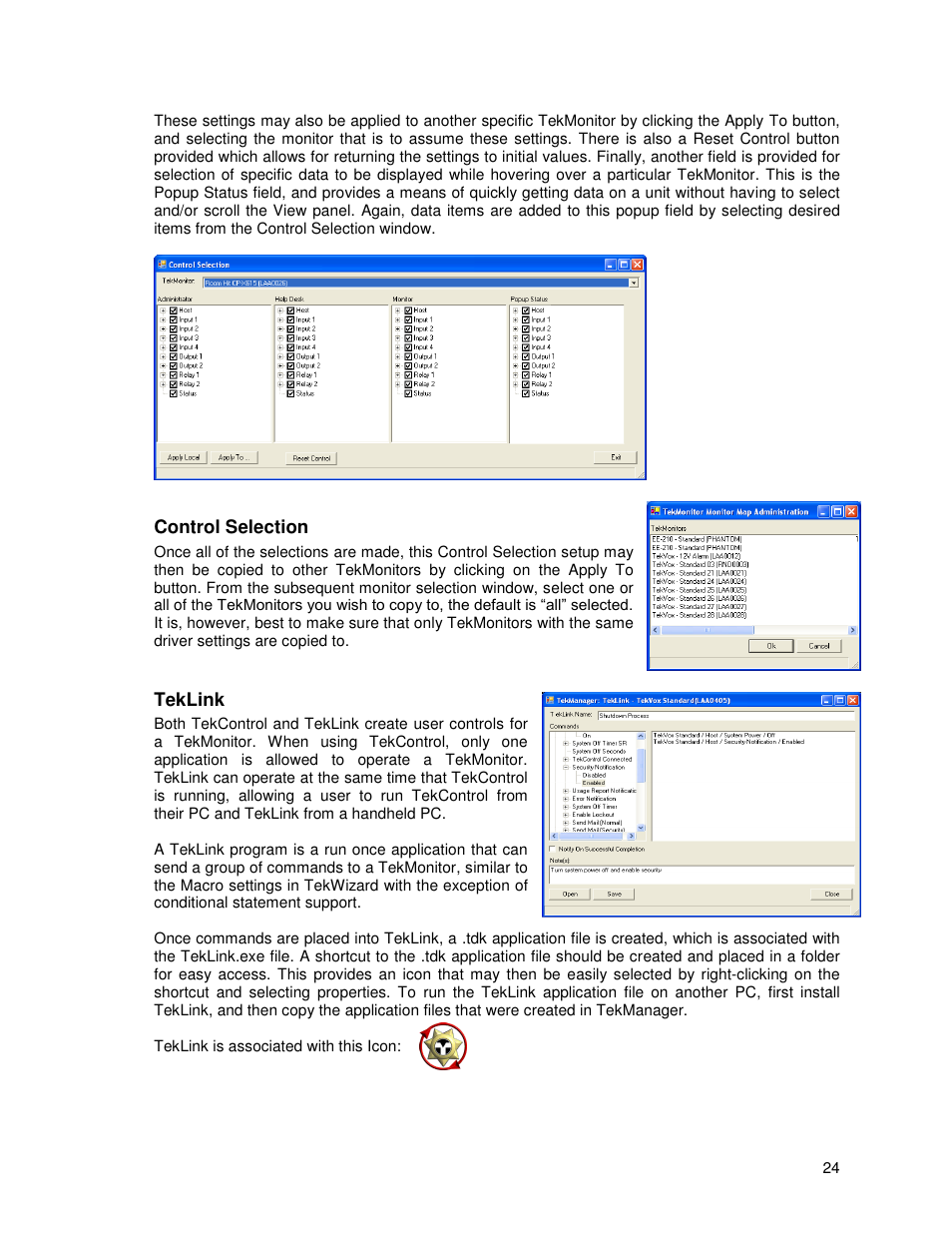 Control selection, Teklink | TEKVOX TekManager Comprehensive User Manual | Page 24 / 51