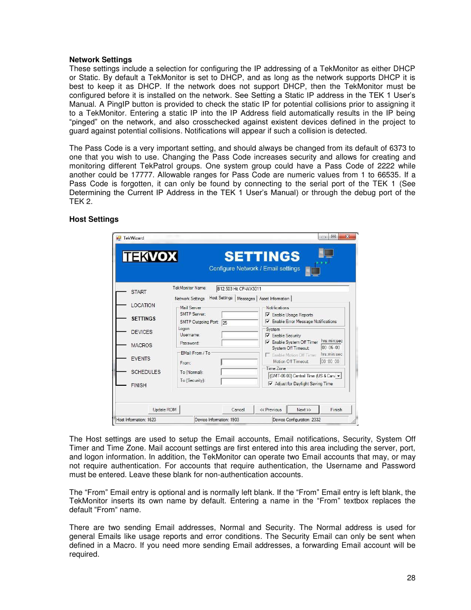 Network settings, Host settings | TEKVOX TekManager Comprehensive User Manual | Page 28 / 51