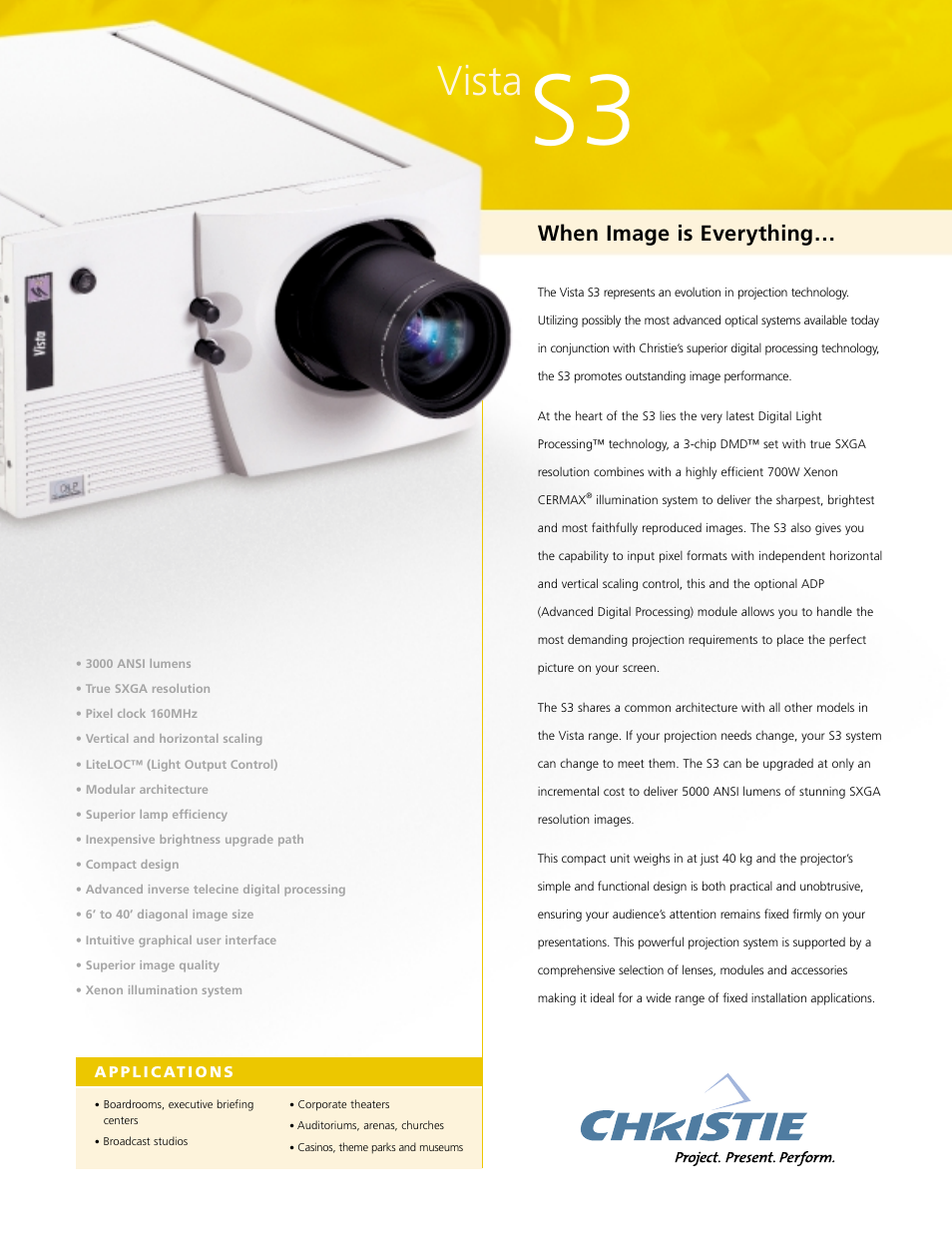 Christie Digital Systems Vista S3 User Manual | 2 pages