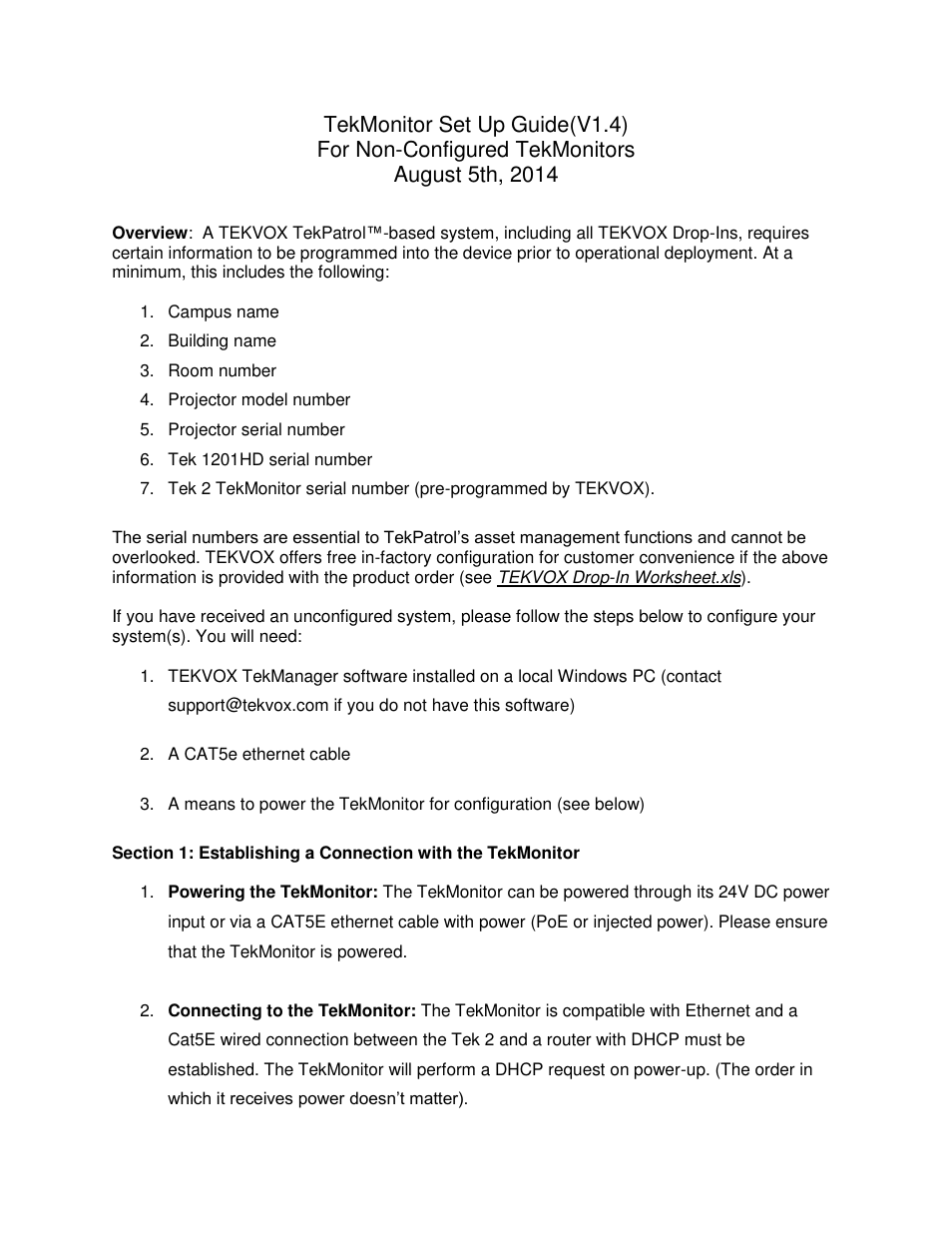 TEKVOX TekManager and TekMonitor User Manual | 3 pages