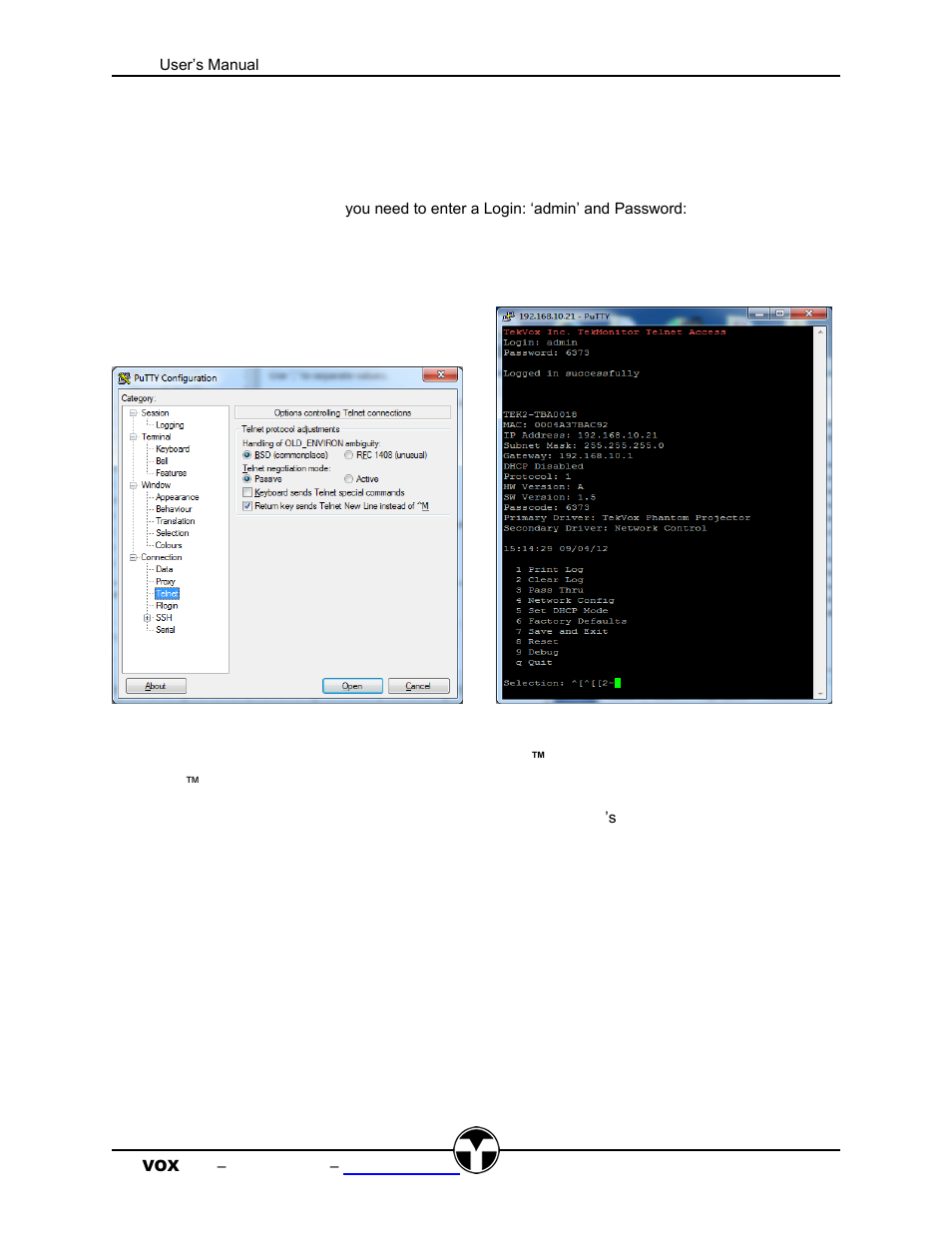 Diagnostics - telnet, Control of a tek 2 using tekezlink | TEKVOX TekMonitor 2 User Manual | Page 29 / 35