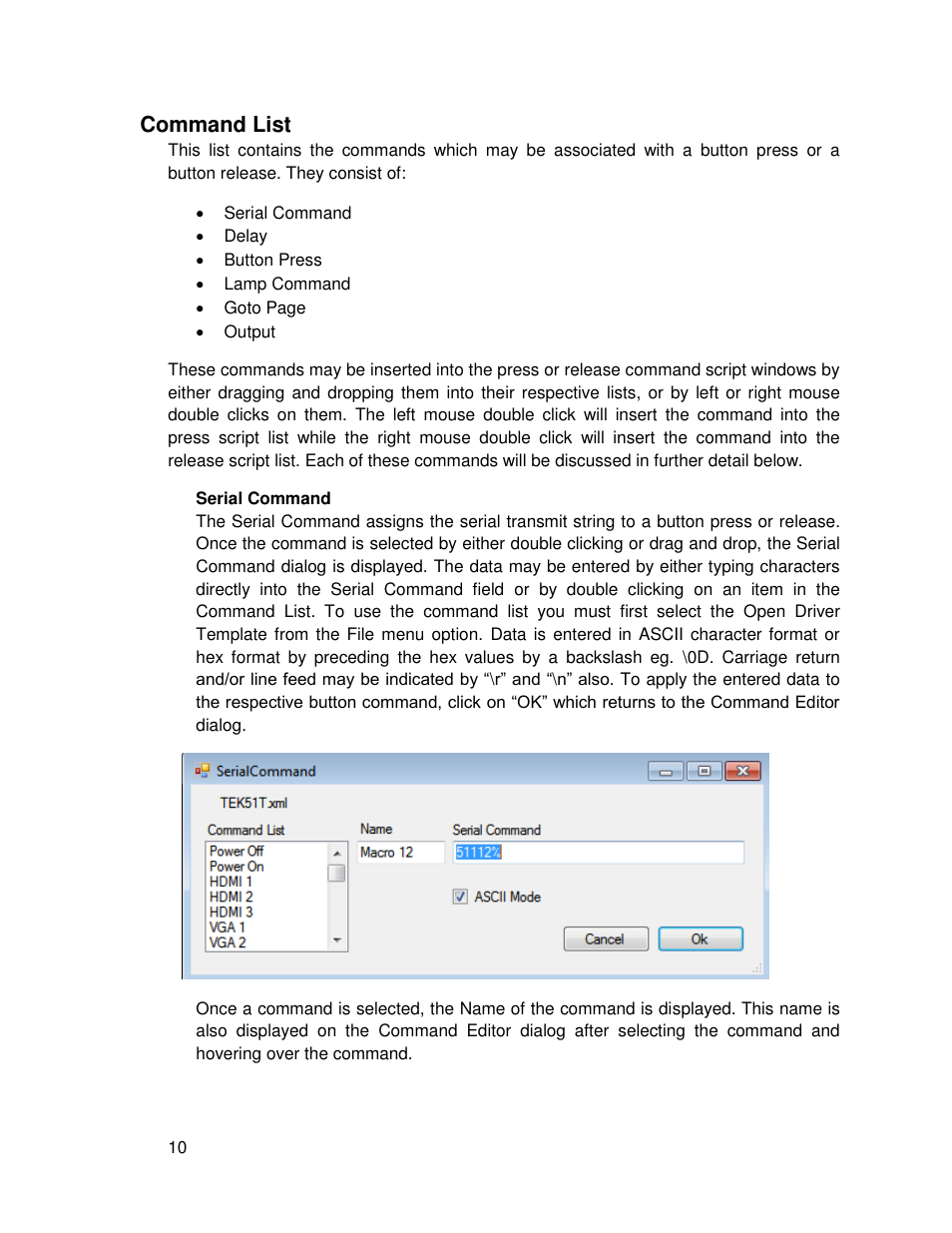 Command list, Serial command, Ommand | TEKVOX TekTouchPad User Manual | Page 10 / 43