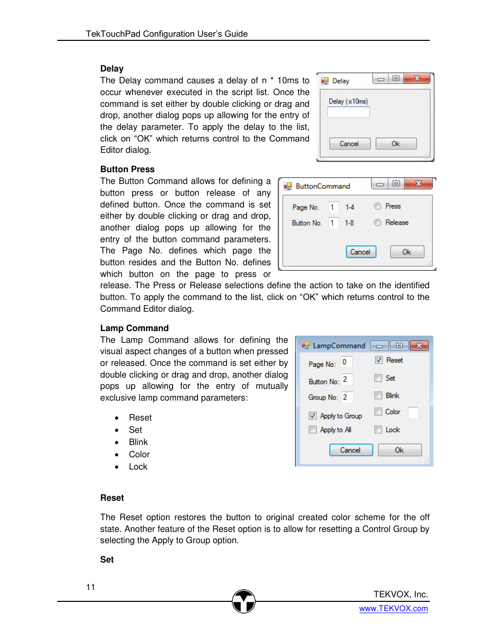Delay, Button press, Lamp command | TEKVOX TekTouchPad User Manual | Page 11 / 43