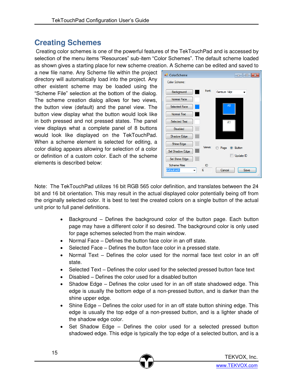 Creating schemes | TEKVOX TekTouchPad User Manual | Page 15 / 43