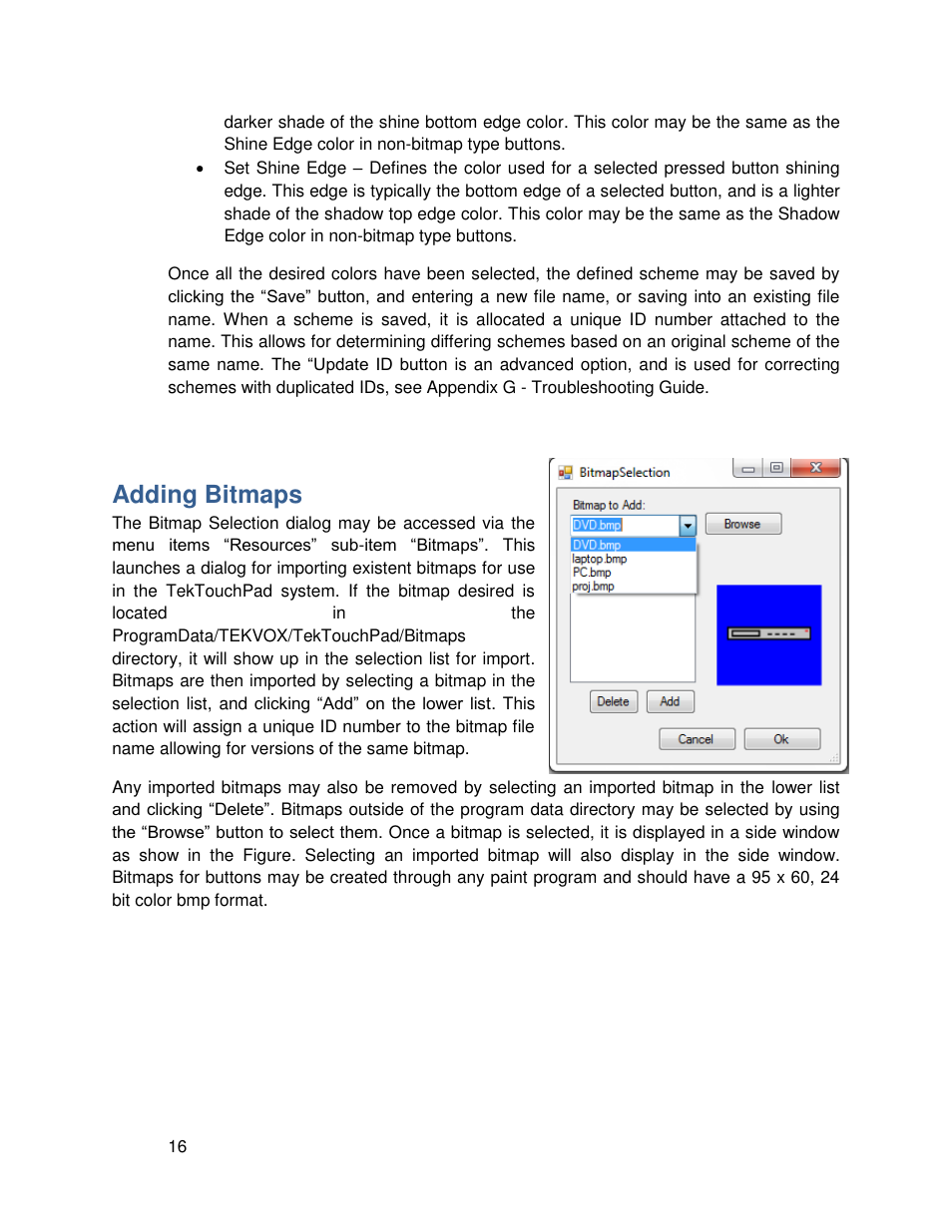 Adding bitmaps | TEKVOX TekTouchPad User Manual | Page 16 / 43