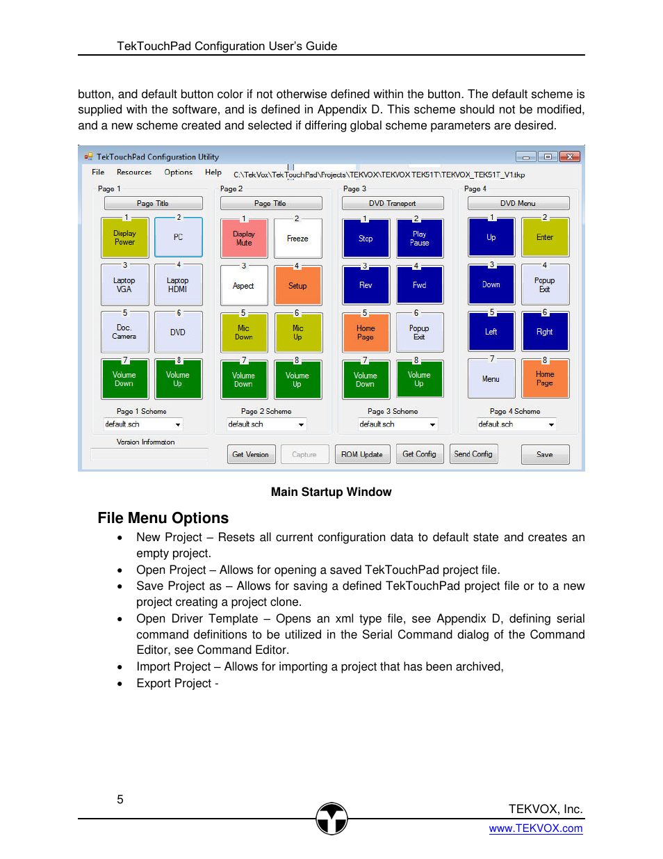 File menu options, Ptions | TEKVOX TekTouchPad User Manual | Page 5 / 43